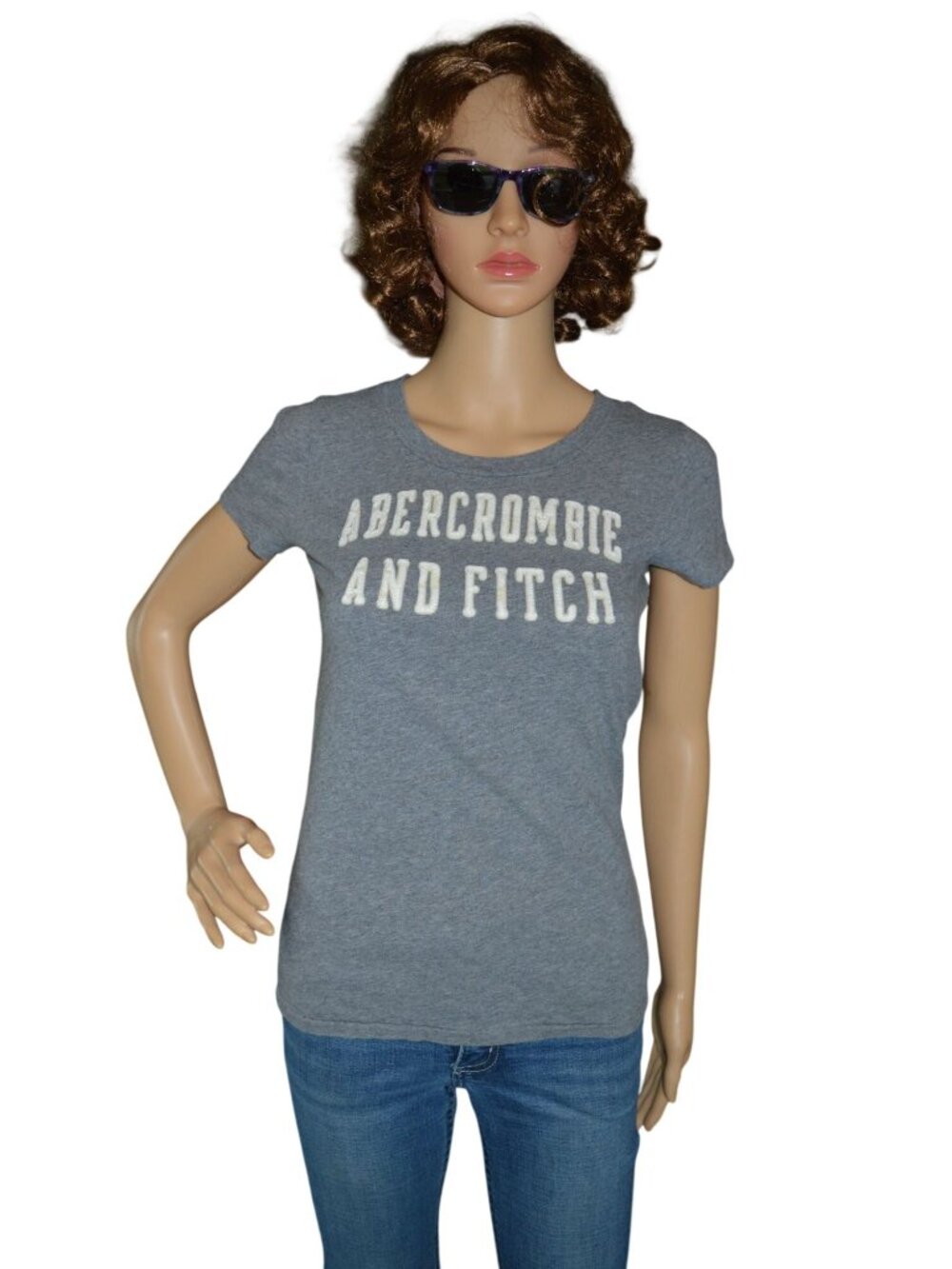 Abercrombie & Fitch Gray Logo Fitted Tee Womens Size L Juniors Y2K Tween Casual